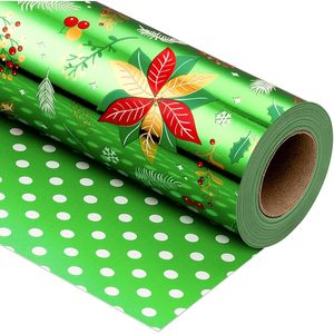 Poinsettia Christmas Gift Wrapping Paper Green 17 Inch X 33 Feet Roll Anti Curl For Holiday Gift <b>Wrap</b> - Product Image 1