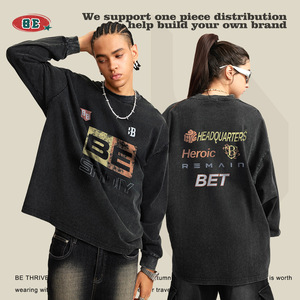 2025 Be Men's Clothing American Trendy Pure Cotton Loose Racing <span class=keywords><strong>Element</strong></span> Camiseta de manga larga lavada para primavera y otoño para jóvenes - Product Image 3