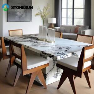 <span class=keywords><strong>Table</strong></span> et chaises de salle à manger de luxe en marbre Calacatta Viola blanc moderne StoneSun, ensemble de <span class=keywords><strong>table</strong></span> et de chaises en marbre et métal - Product Image 3