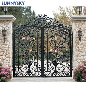 Sunnsyky Garden Gates Automatique <span class=keywords><strong>Fer</strong></span> Forgé Personnalisé Électrique <span class=keywords><strong>Coulissant</strong></span> Allée Porte Conception Extérieur Balançoire Conception Graphique - Product Image 3