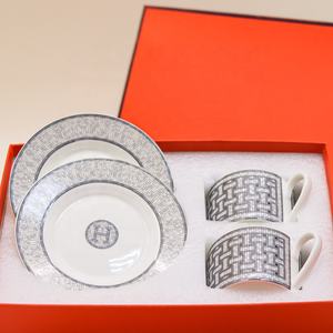 Vente en gros, dropshipping, 2 tasses grises, style nordique simple, tasses à café et soucoupes en porcelaine - Product Image 4