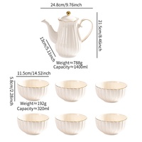 Ensemble cadeau de 8 pièces, ensemble de pot à soupe et de bols en céramique minimaliste nordique avec incrustations dorées, avec couvercle, vaisselle pour usage hôtelier