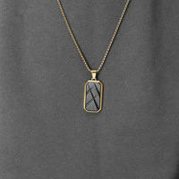 Pendentif badge militaire octogonal à facettes 3D déformé style minimaliste tendance pour homme Collier chaîne boîte plaqué or