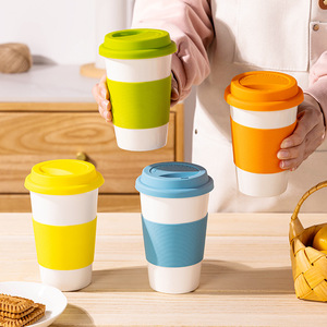 แก้วเซรามิกสีพื้นไม่มีหูจับ ฝาแบบกดเปิด-ปิด สำหรับนักเรียน ใส่กาแฟ ชา ใช้กับเครื่องล้างจานได้ เหมาะสำหรับเป็นของขวัญ - Product Image 4