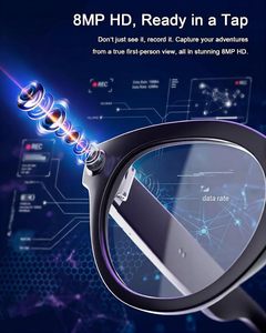 แว่นตาอัจฉริยะไร้สายสไตล์ Meta พร้อมกล้อง AI ควบคุมด้วยเสียง กันน้ำระดับ IPX-5 แปลภาษาแบบเรียลไทม์ วิดีโอคอลความละเอียด 1080P HD - Product Image 2