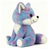 Peluche renard bleu violet tie-dye personnalisée, peluche renard dégradé pastel, peluche renard galaxie, peluche renard assis coloré