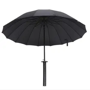 Hersteller kreativer japanischer Samurai-Regenschirm 8 K 16 K 24 K langer Griff Regen gerader Katana-Schwert-Regenschirm