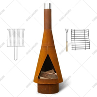 Cheminée extérieure en acier corten conique, à bois, avec capuchon, écologique, certifiée CE