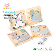 Qiaike Puzzles en bois 3D Animaux de dessin animé Jouets d'association de formes Cognitives Éducatifs Montessori pour Enfants et Tout-petits