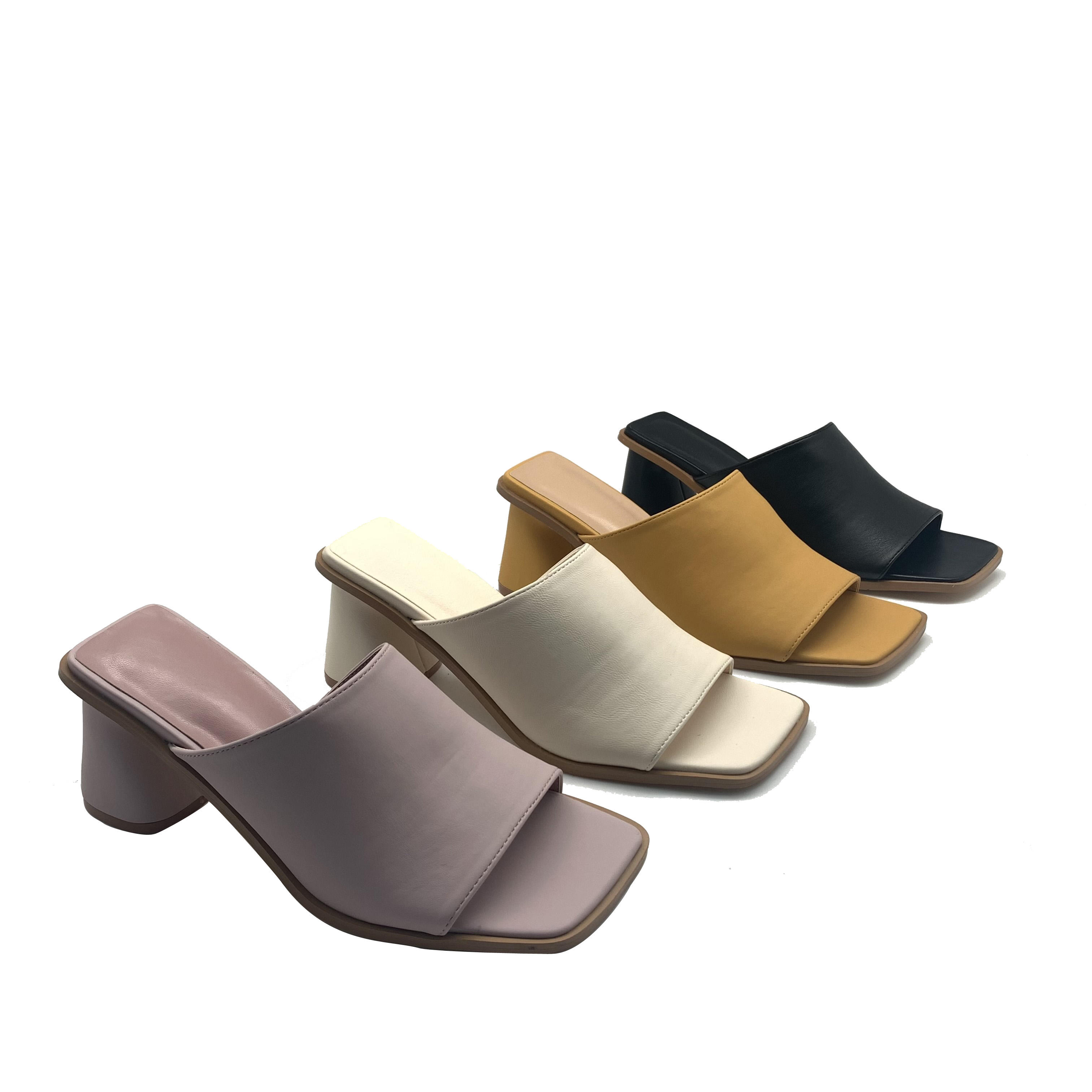 Square Toe Slip on Block Heels Slides Sandal Women's Casual Shoes