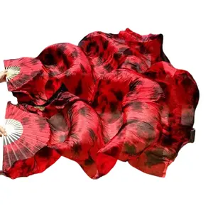 पुष्प टाई डाई रेशम का वील अतिरिक्त लंबी 180 सेमी महिला बेली नृत्य प्रशंसक विदेशी पोशाक के साथ अतिरिक्त लंबे डबल साइड रंगीन