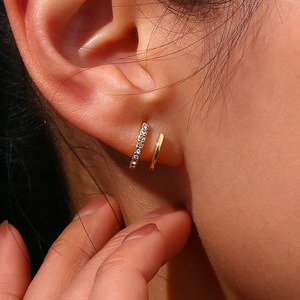 Gioielli di alta qualità orecchini da donna con diamanti orecchini a bottone in acciaio inossidabile gioielli Non appannati placcati in oro 18 carati ipoallergenici - Product Image 3