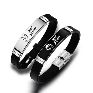Bracelets en acier inoxydable pour hommes et femmes, bracelet en Silicone réglable