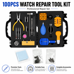 Kit d'outils de réparation de montres avancé pour l'entraînement des horlogers, <span class=keywords><strong>ouverture</strong></span> de boîtiers, pressage et retrait de maillons, ensemble de vente en gros pour usine - Product Image 1
