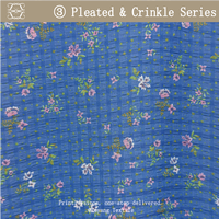 Kain Chiffon Mini Floral Crinkle Empat Kotak, Bahan Cetak Bunga Kecil Berkerut Gelembung Persegi untuk Gaun, Blus, Syal