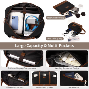 Ensemble <span class=keywords><strong>de</strong></span> 3 sacs <span class=keywords><strong>de</strong></span> <span class=keywords><strong>voyage</strong></span> pour femme : sac <span class=keywords><strong>de</strong></span> week-end, sac <span class=keywords><strong>de</strong></span> nuit, sac fourre-tout avec <span class=keywords><strong>trousse</strong></span> <span class=keywords><strong>de</strong></span> <span class=keywords><strong>toilette</strong></span> bandoulière en toile et cuir PU, bagage cabine 14 pouces - Product Image 3
