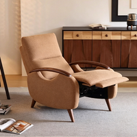 Fauteuil inclinable électrique moderne avec revêtement en tissu, accoudoirs en bois de frêne, siège de détente inclinable électrique pour salon
