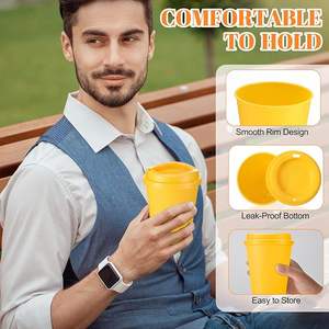 Vasos de Café Reutilizables de Plástico con Diseño Personalizado y Tapas, 12 oz, Vaso Térmico para Viaje, Apto para Bebidas Frías y Calientes, Apto para Microondas, para Niños Pequeños y para Llevar - Product Image 3