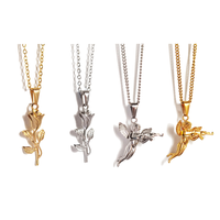 Collier Pendentif Bébé Ange Lotus Étoile Polaire Catholique avec Rose AK en Acier Inoxydable, Bijoux de Mode en Gros, Nouvelle Collection RH