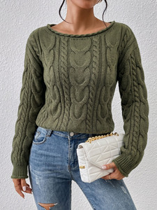 <span class=keywords><strong>Pull</strong></span> <span class=keywords><strong>en</strong></span> tricot torsadé pour femme, à manches régulières, épaisseur standard, coupe ample et décontractée, style décontracté, automne, 100% polyester, respirant - Product Image 3