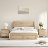 Ensemble de chambre à coucher en bois de style campagnard, 3 pièces, lit plateforme Queen avec tables de chevet avec chargeur