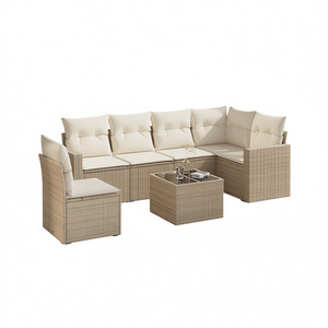 Ensemble de canapés de jardin modulaires en rotin PE beige 6 places, mobilier d'extérieur au design contemporain, résistant aux intempéries - Product Image 1