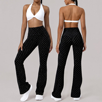 Ensemble de yoga 2 pièces pour femme : Soutien-gorge de sport Halter Twist et Leggings évasés à pois, tenue d'entraînement taille haute pour la gym et le Pilates, logo personnalisé