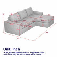 Canapé d'angle moderne en tissu capitonné sans armature de 99 pouces, ensemble de canapé sectionnel avec trois coussins, revêtement en velours côtelé PU, salon