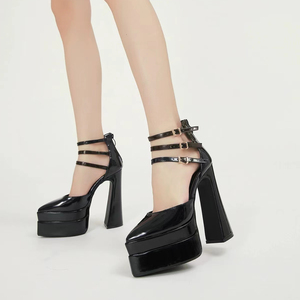 2025 ultra High Thick Heel Patent Leather Sandals ultra High Heel Catwalk High Heels 14cm Women's <b>Shoes</b> - Product Image 3