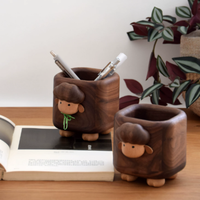 Porte-stylos en bois de noyer massif de qualité supérieure, en forme de petit agneau, organisateur de bureau créatif en forme d'animal pour enfants, étudiants, bureau, cadeau