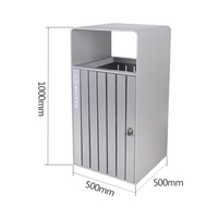 Poubelle de rue en plastique recyclé de 120 L, en bois, pour jardin, patio, poubelle à ordures, couvercle en acier inoxydable, debout, pour parc, public