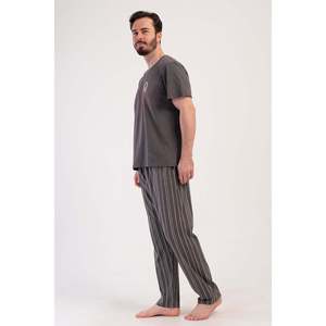 <b>Mens</b> Crew Neck Short-Sleeve <b>Pajama</b> <b>Set</b> with Pockets Home Wear Silk and Cotton Robe <b>Set</b> Custom Logo Printed Fabric - Product Image 2