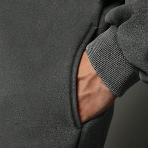 Sweat à capuche surdimensionné à fermeture éclair, style streetwear, épaules tombantes, tissu tricoté 100% coton, automne, logo personnalisé, sweat à capuche lourd pour homme - Product Image 3