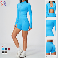 Nouvel ensemble de fitness pour femme 2026 : veste zippée à col montant et short de 3 pouces, séchage rapide, pour course en extérieur, yoga et entraînement sportif