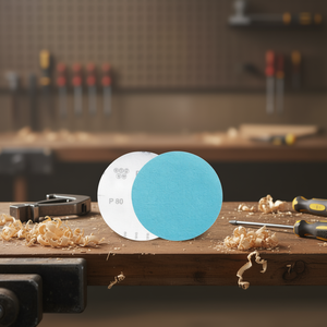 Disques abrasifs à velcro robustes P80 bleus 150 mm pour le finissage du bois et du métal - Product Image 3