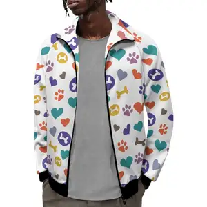 Wholesale Blank Custom Track Jacket Sweatshirt Manufacturer Spring Autumn Cute Dog Paws Pattern Printing Zipper Jackets For Men