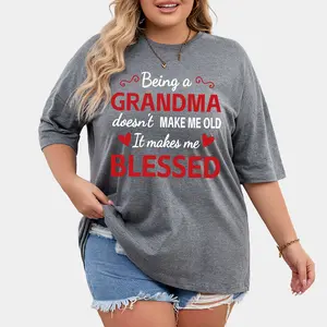 2024 New heavyweight t shirt Thanksgiving Day theme grandma letter Graphic printed t shirts cotton oversized women's t-shirts