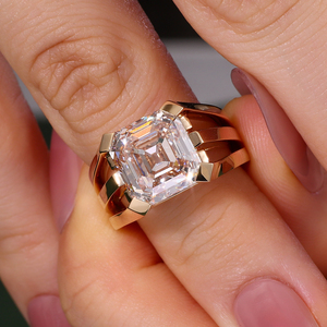 Luxury custom real solid 18k gold nugget ring 2carat Asscher Cut lab grown diamond rings for <b>men</b> wedding chunky promise rings - Product Image 3