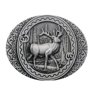 Nueva Hebilla Ovalada de Vaquero Occidental con Diseño <span class=keywords><strong>Mexicano</strong></span> de Ciervo en Latón <span class=keywords><strong>Antiguo</strong></span> y Plata, con Grabado 3D de Animal, para Cinturón de Cuero - Product Image 4