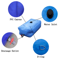 Conteneur d'eau pliable portable de 1000 L, réservoir d'eau de camping facile à transporter avec sac de rangement de 1T, sac à eau