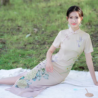 Haute qualité printemps été robe qipao pour grande taille femmes filles mi-longueur brodé cheongsam élégant slim fit robe de banquet