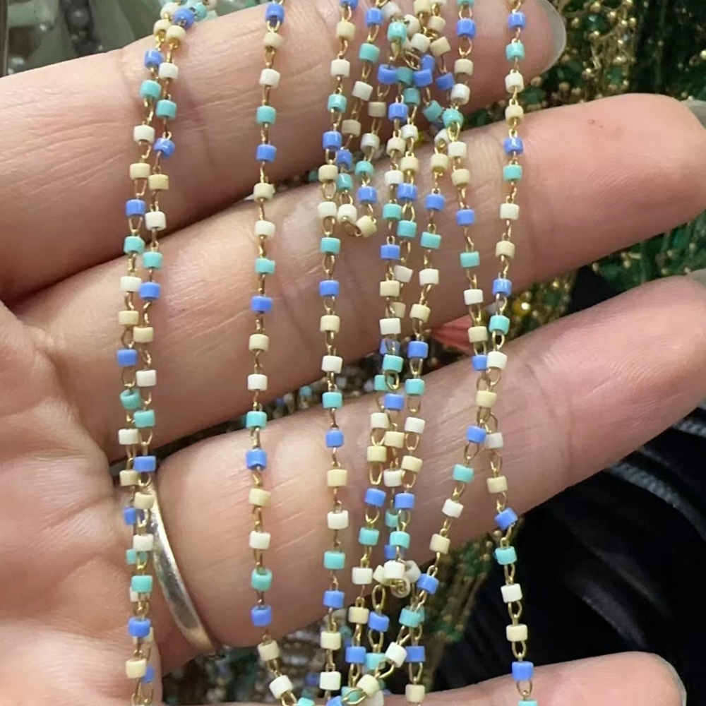 18K Gold Plated DIY Jewelry Making Supplies Colorful Glass Beads Chains for Necklaces Bracelets Anklets