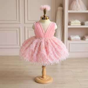 Vestido de Tul Ligero y Transpirable para Niña, Estilo Princesa Rosa, para Boda, Dama de Honor o Damita de las Flores, con Lentejuelas y Plumas - Product Image 2