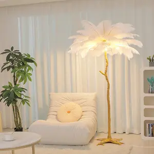Nordic Branch Home Decor Standing Light Modern Luxury Designer Led Ostrich Feather Floor Lamp
