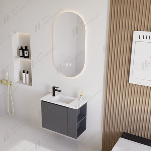 <span class=keywords><strong>Mobile</strong></span> da <span class=keywords><strong>Bagno</strong></span> Sospeso Curvo e Scanalato di Design Moderno Salvaspazio per Ambienti Piccoli - Product Image 4