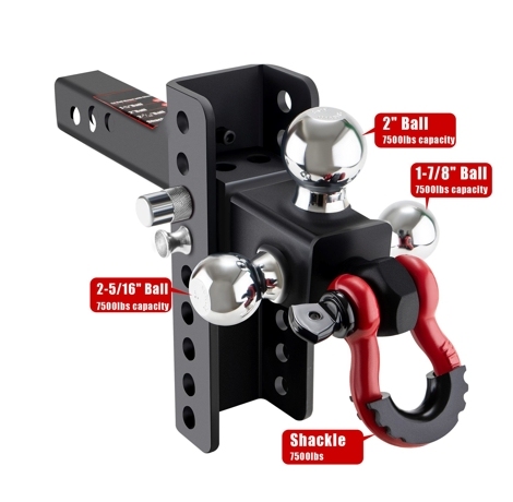ENJOIN New Adjustable Tri-Ball Mount Heavy-Duty Trailer Hitch with Locks Pin Tow Shackle 10000LBS Max Payload Fits 2-in Receiver