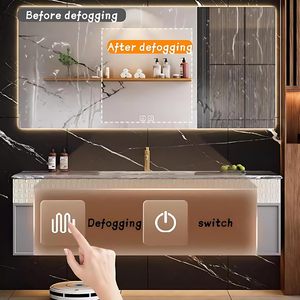Mueble <span class=keywords><strong>de</strong></span> <span class=keywords><strong>Baño</strong></span> Moderno <span class=keywords><strong>de</strong></span> Lujo con Doble Cajón, Montado en la Pared, Color Blanco, con Lavabo <span class=keywords><strong>de</strong></span> Cerámica Integrado y Espejo con Gabinete LED Inteligente - Product Image 4