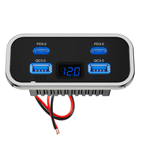 Cargador de coche de fábrica con voltímetro de 12V 24V, doble USB-A de 18W y doble USB-C de 20W, enchufe de toma de corriente montado para asiento de camión, autobús o autocaravana modificado.