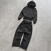 Ensembles de sweats à capuche et de pantalons de survêtement à double capuche Distressing, logo personnalisé, sweats en coton, survêtements délavés à l'acide