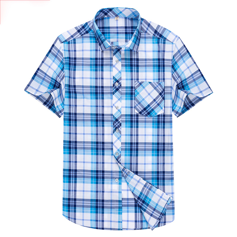 Men's Short Sleeve Plaid Button Down Dress Shirt - Casual Slim Fit, Eco-Friendly Twill, Plus Size Options Available Men's Short Sleeve Plaid Button Down Dress Shirt - Casual Slim Fit, Eco-Friendly Twill, Plus Size Options Available